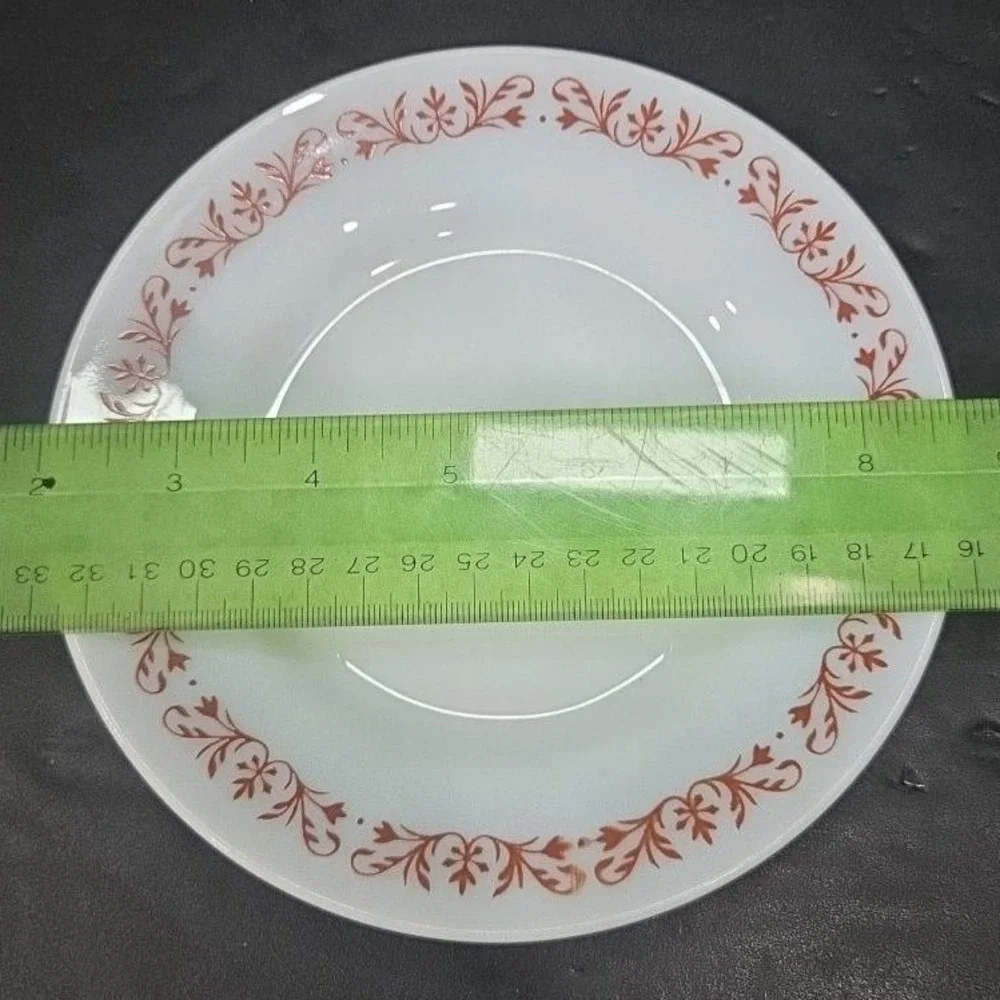 Anchor Hocking Milk Glass Salad Plates #947, Set of 4, Copper‎ Filigree Design